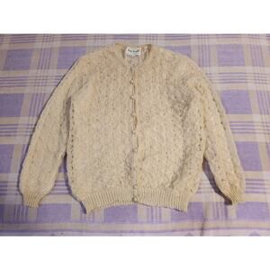 Vintage Jane Irwill Mohair Rayon 50s 60s Cream Cardigan Sweater 40 Hand Loomed